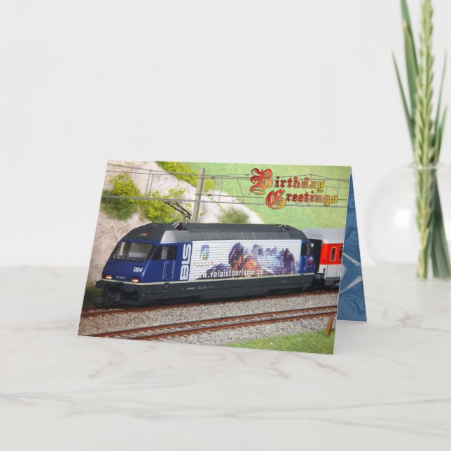 Birthday Greetings - Swiss train, Valais Card (Front)