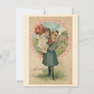 Birthday Greetings, Victorian Sisters, 1910s Postcard