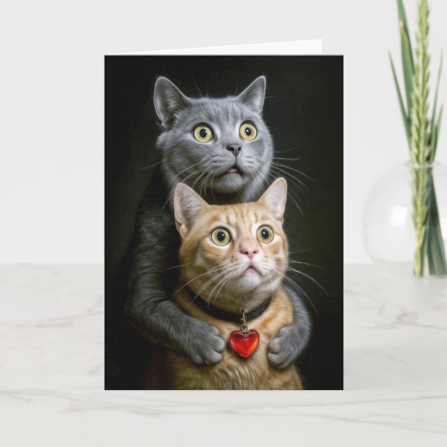 Birthday Grey Cat With Ginger Cat in Hugging Pose Card (Front)