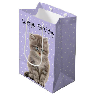 Birthday Grey Kitten On Polka Dots Medium Gift Bag