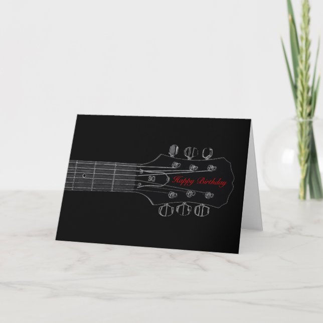 Birthday Guitar Card (Black) (Front)