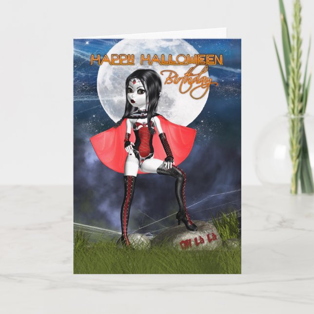 Birthday Halloween Card - Oh La La Gothic Vampire (Front)