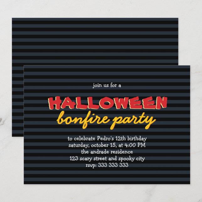 Birthday Halloween Party Bonfire Teen Boy 12th Invitation (Front/Back)