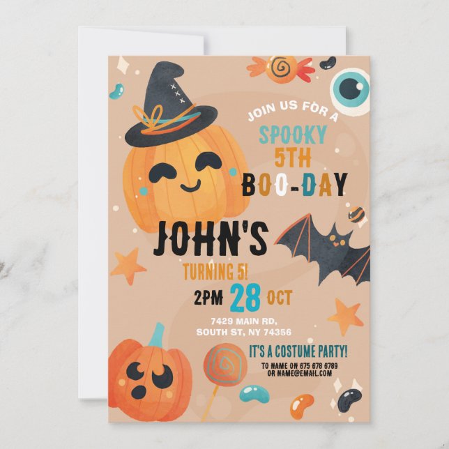 Birthday Halloween Pumpkin Blue Party Kids Invitation (Front)