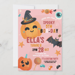 Birthday Halloween Pumpkin Pink Party Kids Invitation