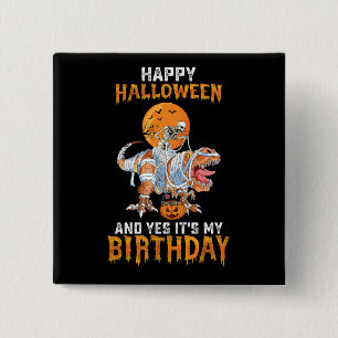 Birthday Halloween Skeleton Riding Mummy Dinosaur 15 Cm Square Badge
