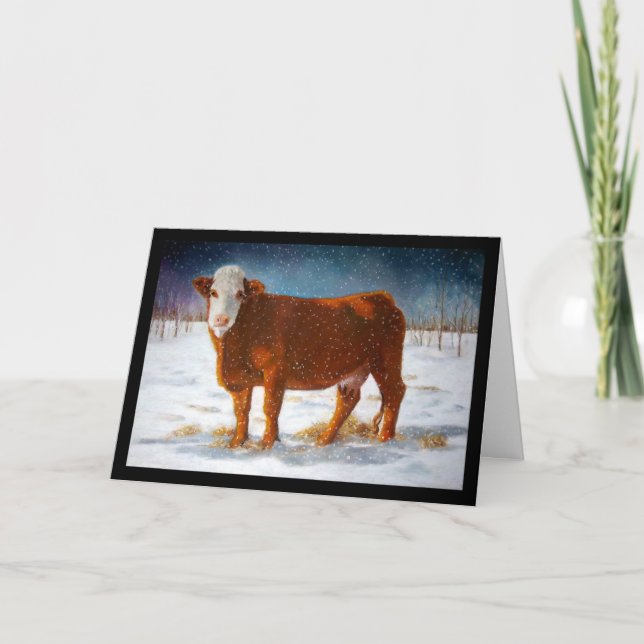 BIRTHDAY: HAPPY BEEF-DAY: PASTEL ART, COW CARD (Front)