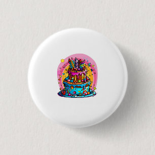 Birthday, happy birthday cake, colourful 3 cm round badge