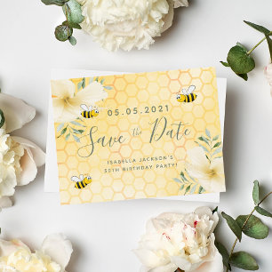 Birthday happy bumble bees party save the date postcard