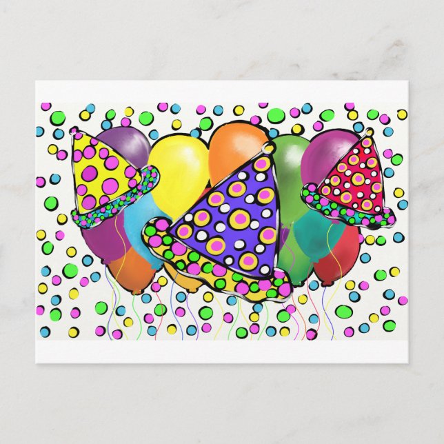 BIRTHDAY HATS DESIGN POSTCARD (Front)
