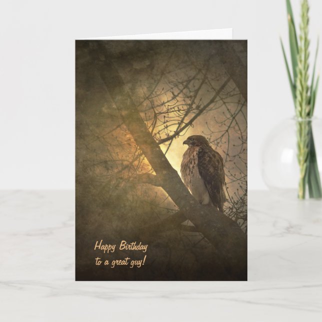 birthday-hawk in tree card (Front)
