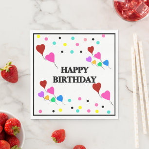 Birthday Heart Balloons Polka Dots Napkin