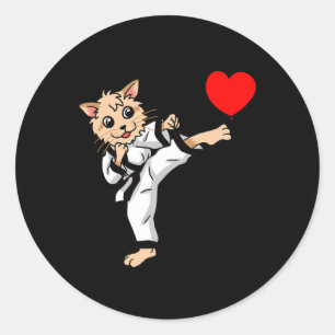 Birthday Heart Birthday Greetings Cat Karate Judo Classic Round Sticker