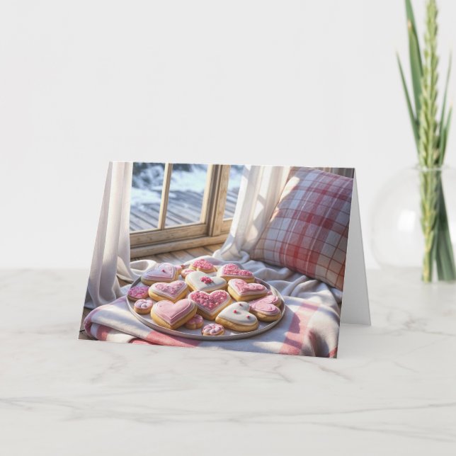 Birthday Heart Cookies On Blanket Card (Front)