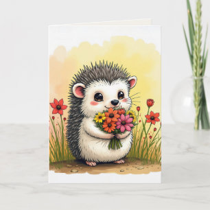 Birthday Hedgehog With Flower Bouquet Card
