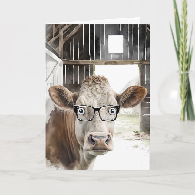 Birthday Hereford Cow With Glasses Card (Front)