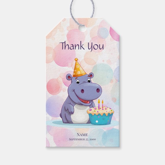 Birthday Hippo Gift Tag (Front)