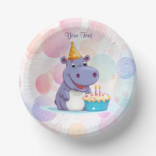 Birthday Hippo Paper Bowl Plate (Front)