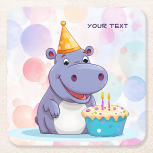 Birthday Hippo Paper Coaster