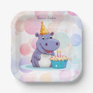 Birthday Hippo Paper Plate