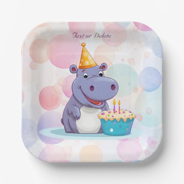 Birthday Hippo Paper Plate (Front)