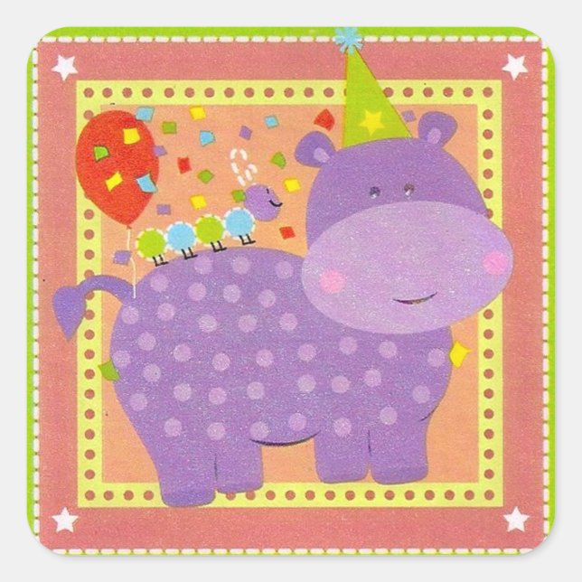 Birthday Hippo Sticker (Front)