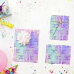 Birthday holographic pink glitter drips name wrapping paper sheet<br><div class="desc">For a feminine and glamourous Sweet 16, 16th (or any age) birthday. A rainbow, unicorn holographic background in pink, purple, rose gold and mint green with faux glitter drips, paint dripping look. Personalise and add a date, name and age 16. The name is written with a trendy hand lettered style...</div>