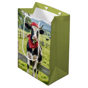 Birthday Holstein On a Farm Fence Medium Gift Bag