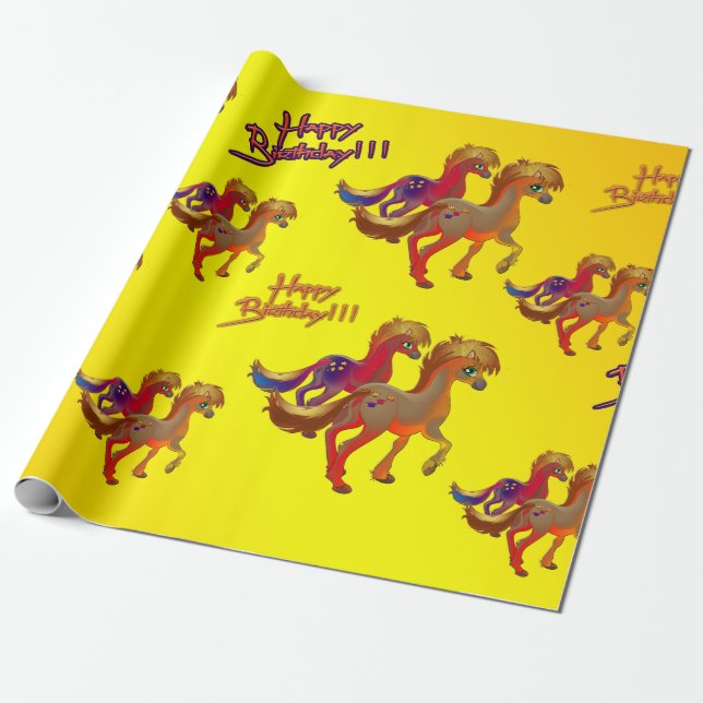Birthday Horse Wrapping Paper (Unrolled)
