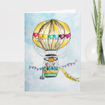Birthday hot air balloon cute rainbow hearts cats