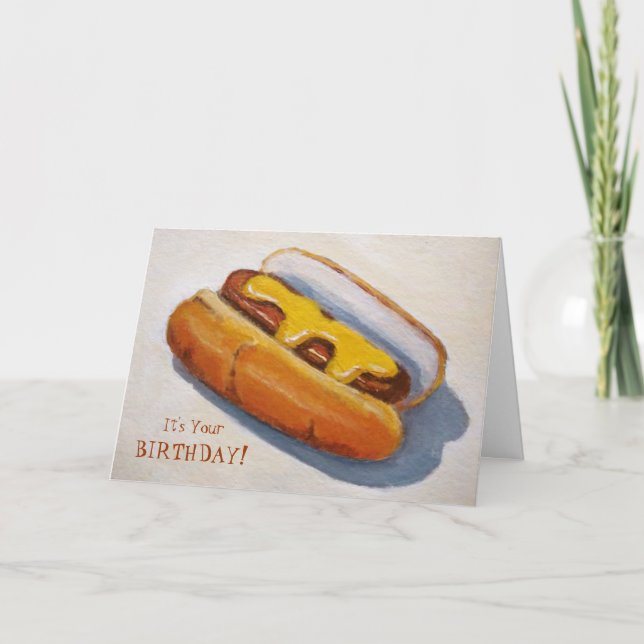 Birthday: Hot Diggety Dawg: Painting of Hot Dog Card (Front)