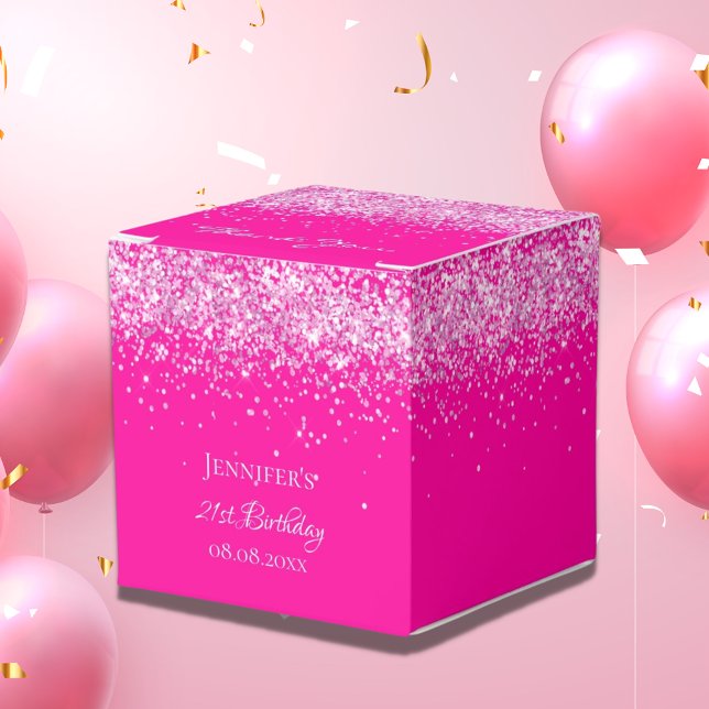 Birthday hot pink confetti girl favour box (Creator Uploaded)