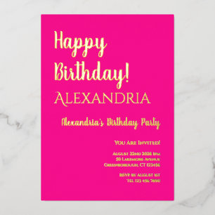 Birthday Hot Pink Happy Birthday Real Gold