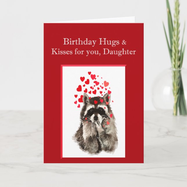 Birthday Hugs & Kisses Daughter Cute Raccoon Anima Card (Front)