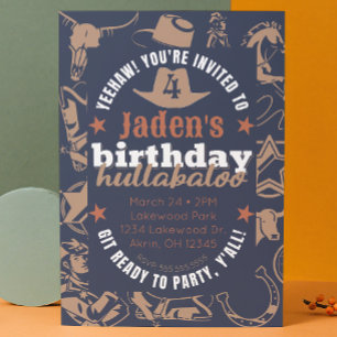 "Birthday Hullabaloo" Kid Cowboy Western Birthday Invitation