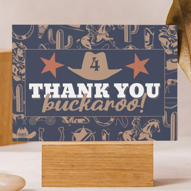 "Birthday Hullabaloo" Western Cowboy Birthday Thank You Card ("thank you buckaroo" birthday party thank you card cowboy western country Wild West theme)