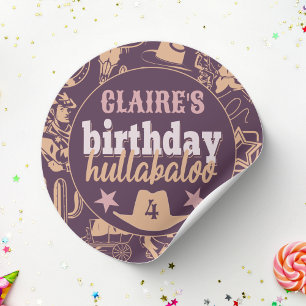"Birthday Hullabaloo" Western Cowboy Party Classic Round Sticker