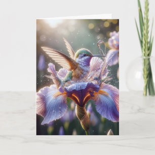 Birthday Hummingbird In an Iris Blossom Card