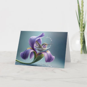 Birthday Hummingbird Splashing In an Iris  Card