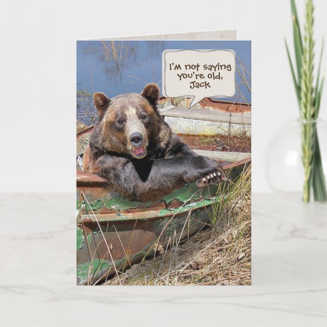 birthday humour-bear in rusty rowboat card (Front)