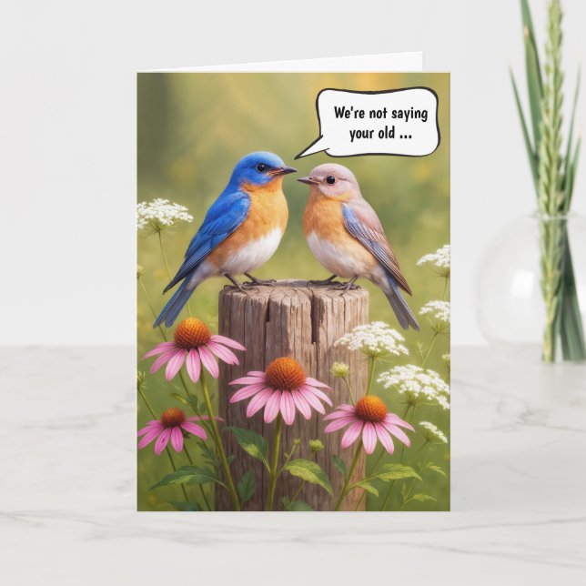 Birthday Humour Bluebirds On a Fence Post Card (Front)