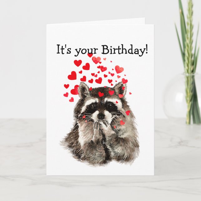 Birthday Humour Cute Racoon Love Hearts Card (Front)