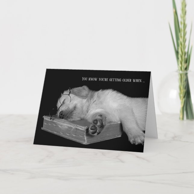 birthday humour-golden retriever puppy on book card (Front)