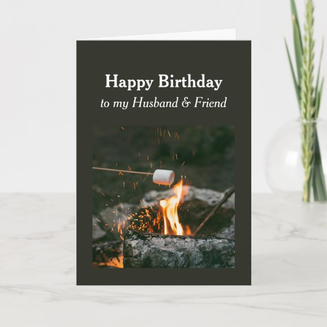 Birthday Husband Friend Camping Fire Outdoors Card (Front)