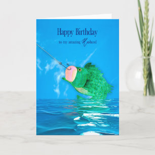 Birthday Husband  He's Catch Lifetime Large Fish Card