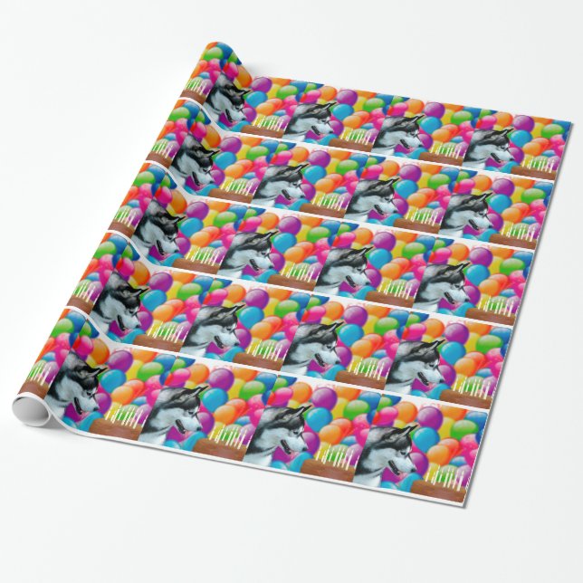 Birthday Husky Wrapping Paper (Unrolled)