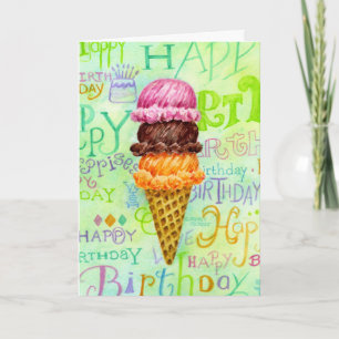 Birthday Ice Cream Cone Three Scoops Card