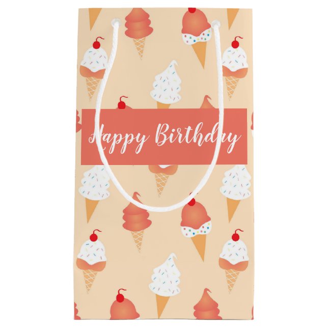 Birthday Ice Cream Cone With Sprinkles Pattern Small Gift Bag (Front)