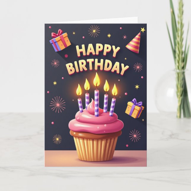 Birthday Illustration Lights Card (Front)