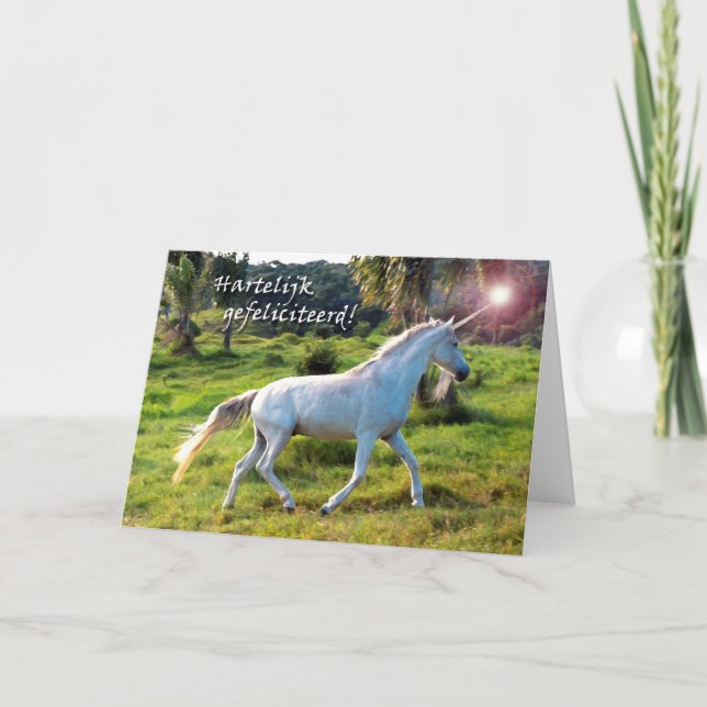 Birthday in Dutch, Magical Unicorn Card (Front)